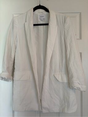 Nine West White Textured Open Blazer with Notch Lapel